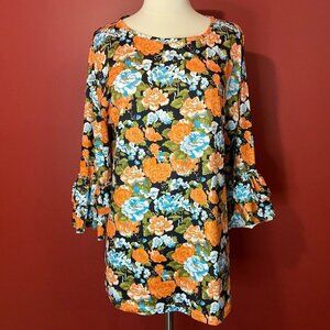 Dainty Jewells Women's Flounce Sleeve Black Floral Stretch Top - Size XL